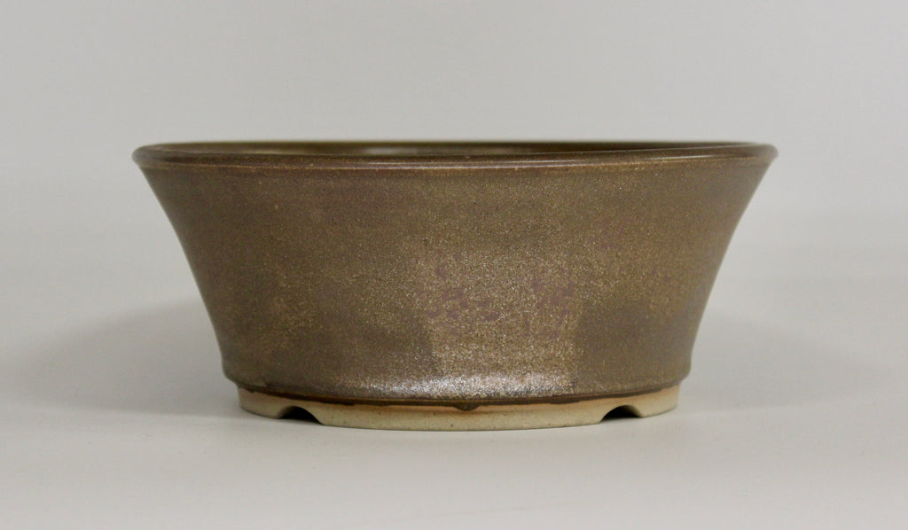 Round bonsai pot in a matte bronze glaze. D.172mm