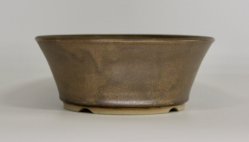 Round bonsai pot in a matte bronze glaze. D.172mm
